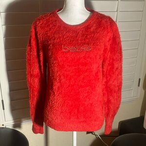 ❤️💎Bebe Red W/Rhinestones 90% Nylon 10% Acrylic Stretchy Sweater Size Large